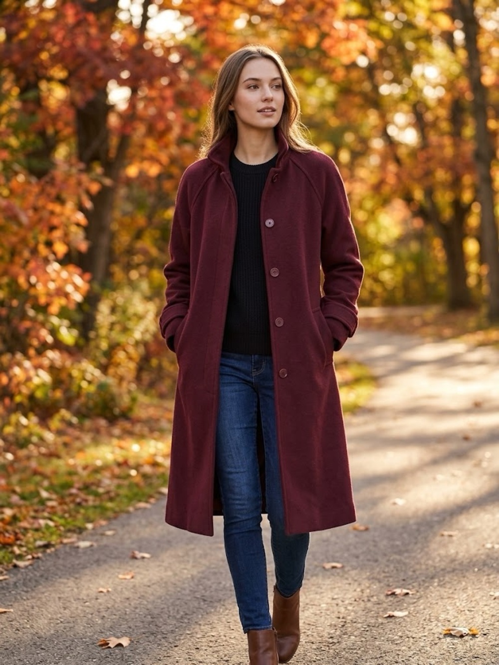 Gorgeous Fall Long Coat Academia Contemporary Dynamite Maroon